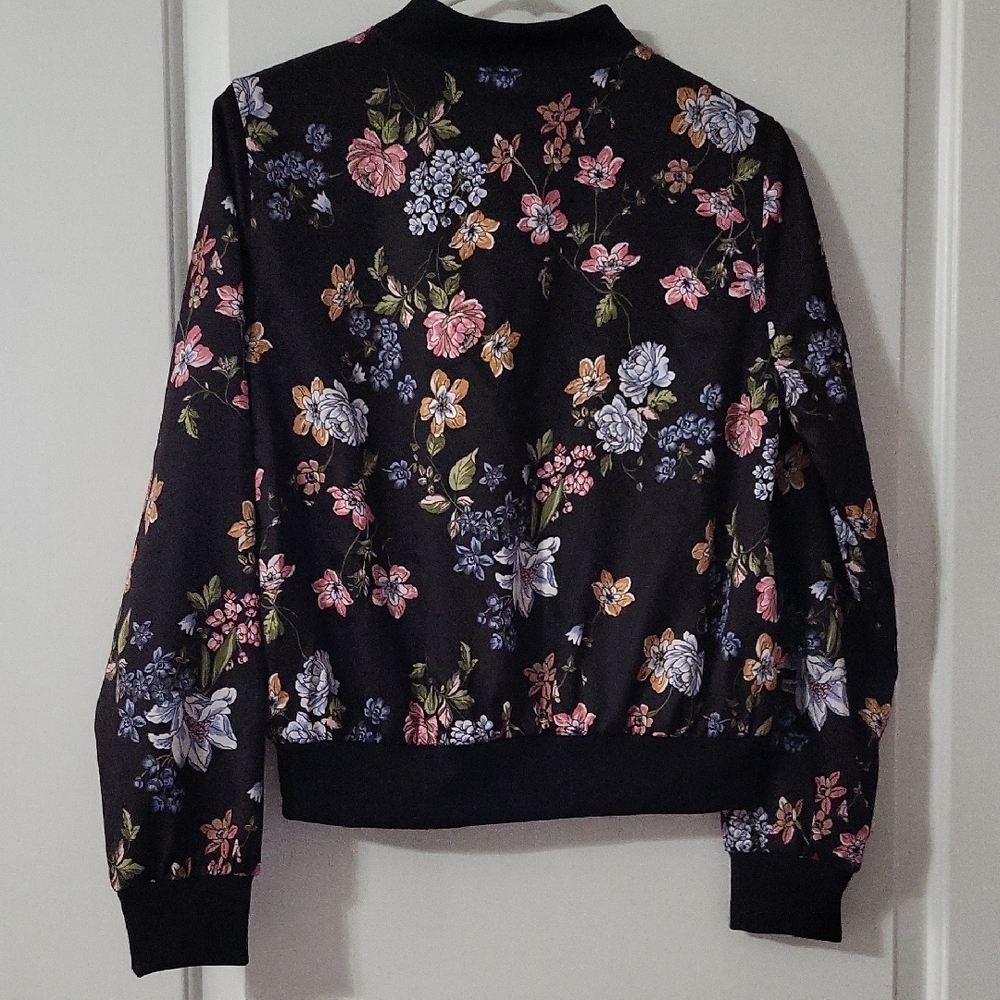 Pink Rose Black Floral Bomber Jacket - Picture 2 of 5